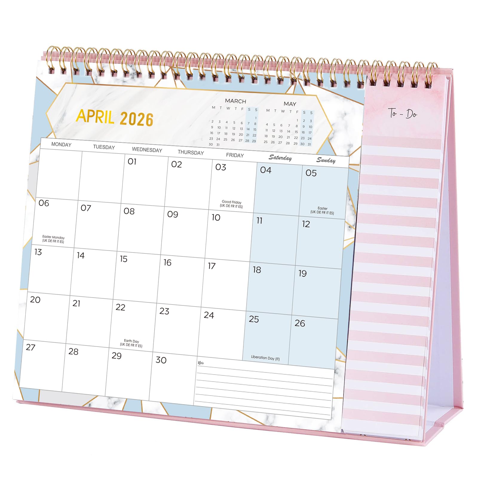 Desk Calendar 2026 2027 - Calendar 2026 2027 UK from Jul. 2026 to Dec. 2027, 18 Month Desk Calendar 26 27 UK with To Do List, 26.7 x 21.8 x 7.8 cm - Pink