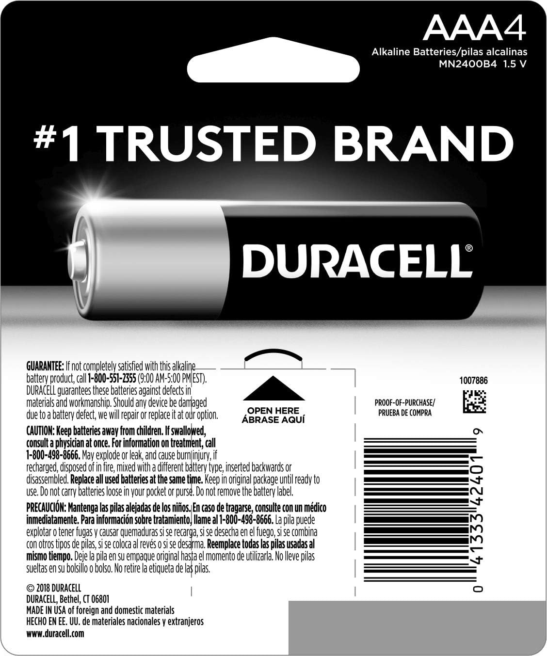 Duracell - CopperTop AAA Alkaline Batteries - long lasting, all-purpose Double A battery for household and business - 4 Count: DURACELL: Health & Personal Care