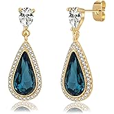 EVEVIC Austrian Crystal Halo Teardrop Dangle Drop Earrings for Women 14K Gold Plated Jewelry Gifts