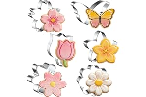 Flower Cookie Cutter Set, 6 PCS Tulip, Cherry Blossom, Frangipani, Daisy, Sunflower, Butterfly, Stainless Steel Holiday Cooki