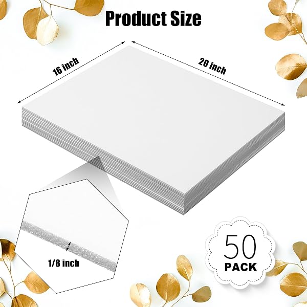 FRIENDA 50 PACK FOAM BOARDS 1/8 INCH THICKNESS FOAM POSTER BOARDS FOR PRESENTATION BOARD FOR SCHOOL CRAFTS OFFICE ART PROJECTS(WHITE,16 X 20 INCH)