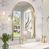 JIINGYO Arch Mirror, 24 x 36 Inch Gold Arch Mirror for Bathroom, Arched Wall Mirror, Aluminum Alloy Frame Gold Bathroom Vanity Mirror for Living Room Bedroom Entryway Mantel Hallways Decor
