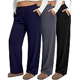 Neer 3 Pack Women's Plus Size Sweatpants Wide Leg High Waist Drawstring Yoga Lounge Joggers Open Bottom Pants with Pockets