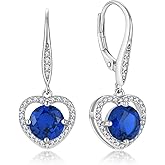 Oskani Heart Dangle Drop Leveback Earrings for Women, 925 Sterling Silver 5A Cubic Zirconia Ruond Birthstone Earrings for Hypoallergenic Jewelry Gifts for Her
