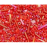 PPhtony Mixed Craft Beads 1000Pcs/20g Glass Seed Tube Bead Bugle Bead 1.5-4.5mm Small Loose Spacer Beads for DIY Bracelets Necklace Earring Jewelry Making (Red)