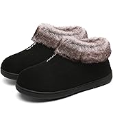 Mishansha Women's House Shoes Memory Foam Suede Moccasin Slippers Winter Warm Fleece Lined Home Shoes with Anti-Skid Rubber Sole