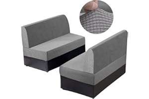 Tryitsbest 2 Sets RV Dinette Cushion Cover-Pop Up RV Camper Cushion Covers-Washable Stretch RV Dinette Seat Covers for RV Camper Car Bench,Sofa Bed Includes 2 Backrest Cover & 2 Bench Cover (Grey)
