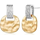 MUYAN Gold and Silver Boho Hammered Dangling Earrings for Women Modern Statement Finish Dangle Drop Earrings Jewelry