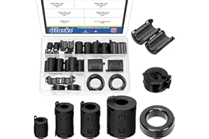 Glarks 22pcs ID 7/9/11/13MM Clip-on Ferrite Ring Core Set, Includes 18pcs Black RFI EMI Noise Suppressor Filter Cable Clips, 