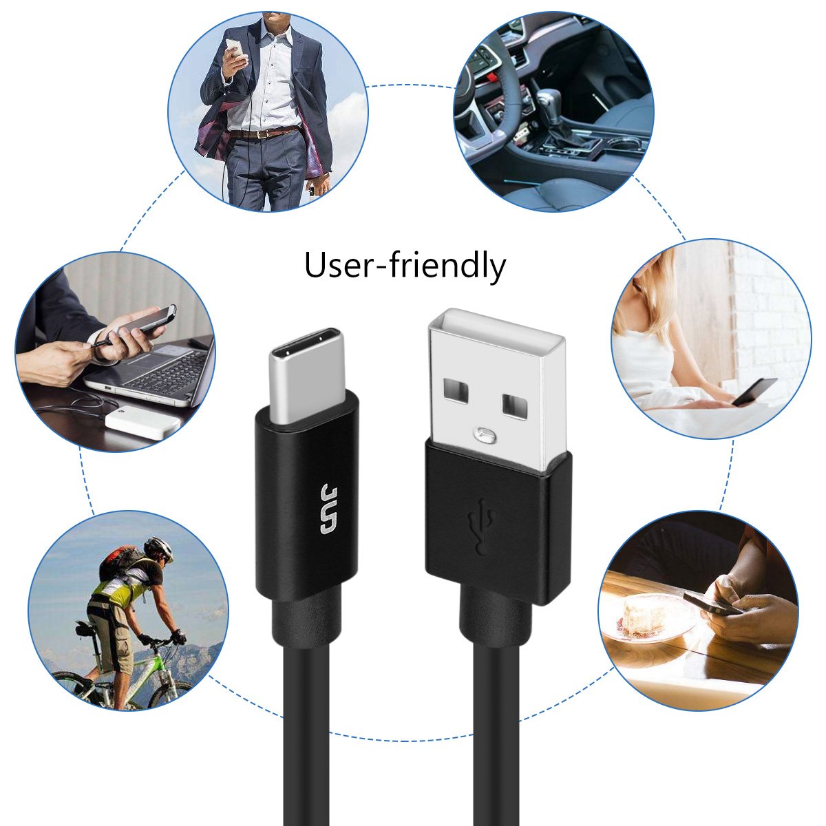 USB Type C Cable, JUD USB C to USB 2.0 Charger Cable(2 Pack, 3ft/6ft) TPE Fast Charging Cord Samsung Galaxy Note 8, S8, S8+, LG V20 V30 G5 G6, Nexus 6P 5X More (BLK)