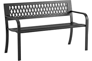 Outsunny Garden Bench Outdoor, Patio Bench with Armrests and Slatted Seat, 2 Seater Park Armchair for Yard, Park, Balcony, Pa