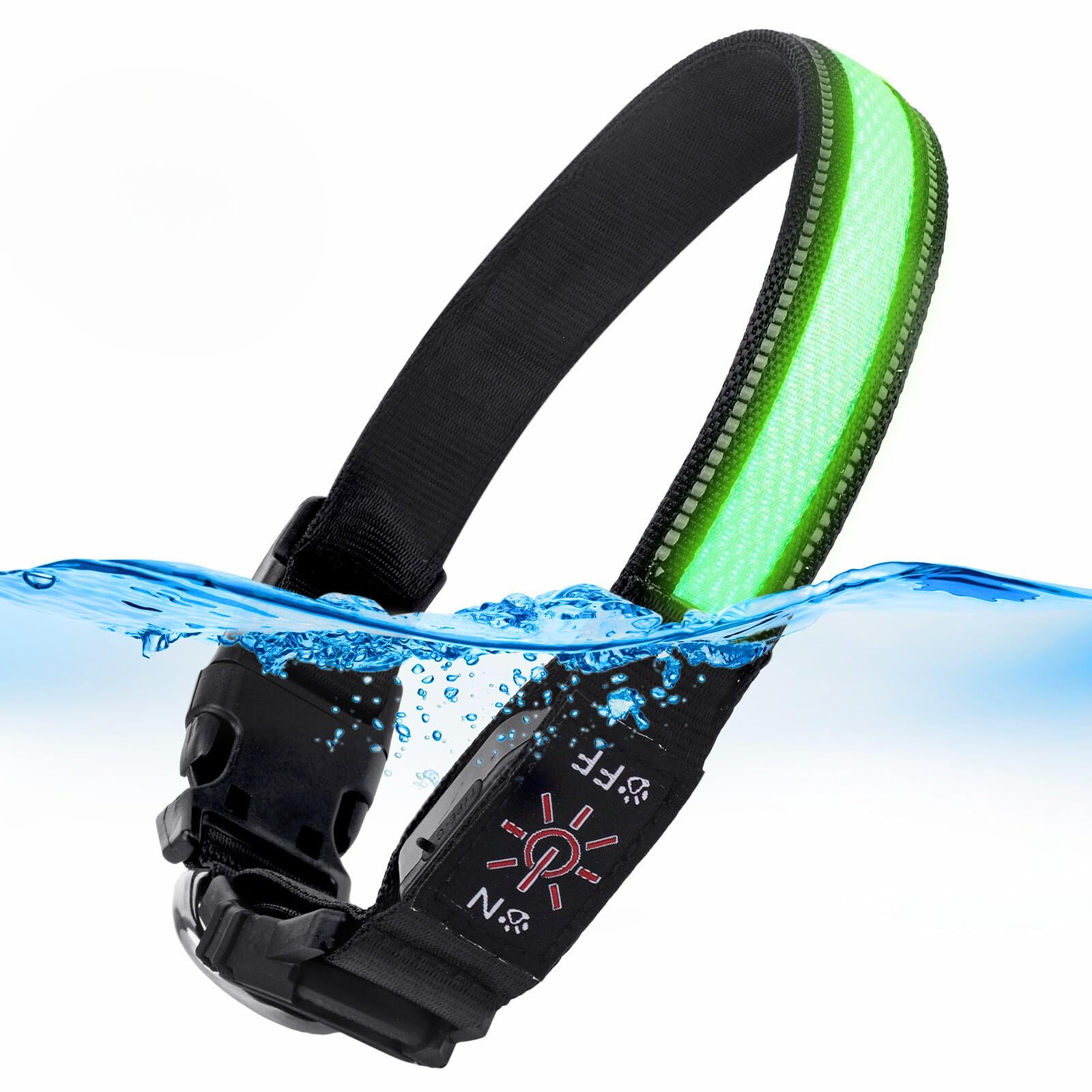 AirTag Dog Collar with QR Code & LED Light, IP68 Waterproof Rechargeable Pet Collar with Reflective Strips, Durable Airtag Holder for Medium/Large Dogs (Green, L(20-24 in))