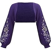 BEAUDRM Women's Plus Size Floral Embroidered Cardigan Sweater Open Front Cropped Shrug Sweaters Boho Knit Shrug Tops