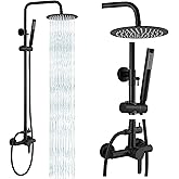 gotonovo Outdoor Shower Fixtures SUS304 Stainless Steel Rain Shower Kit Faucet High Pressure Wall Mount 2 Dual Function 8 Inch Showerhead and Handheld Spray Combo, Single Handle, Matte Black