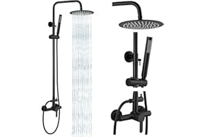 gotonovo Outdoor Shower Fixtures SUS304 Stainless Steel Rain Shower Kit Faucet High Pressure Wall Mount 2 Dual Function 8 Inch Showerhead and Handheld Spray Combo, Single Handle, Matte Black