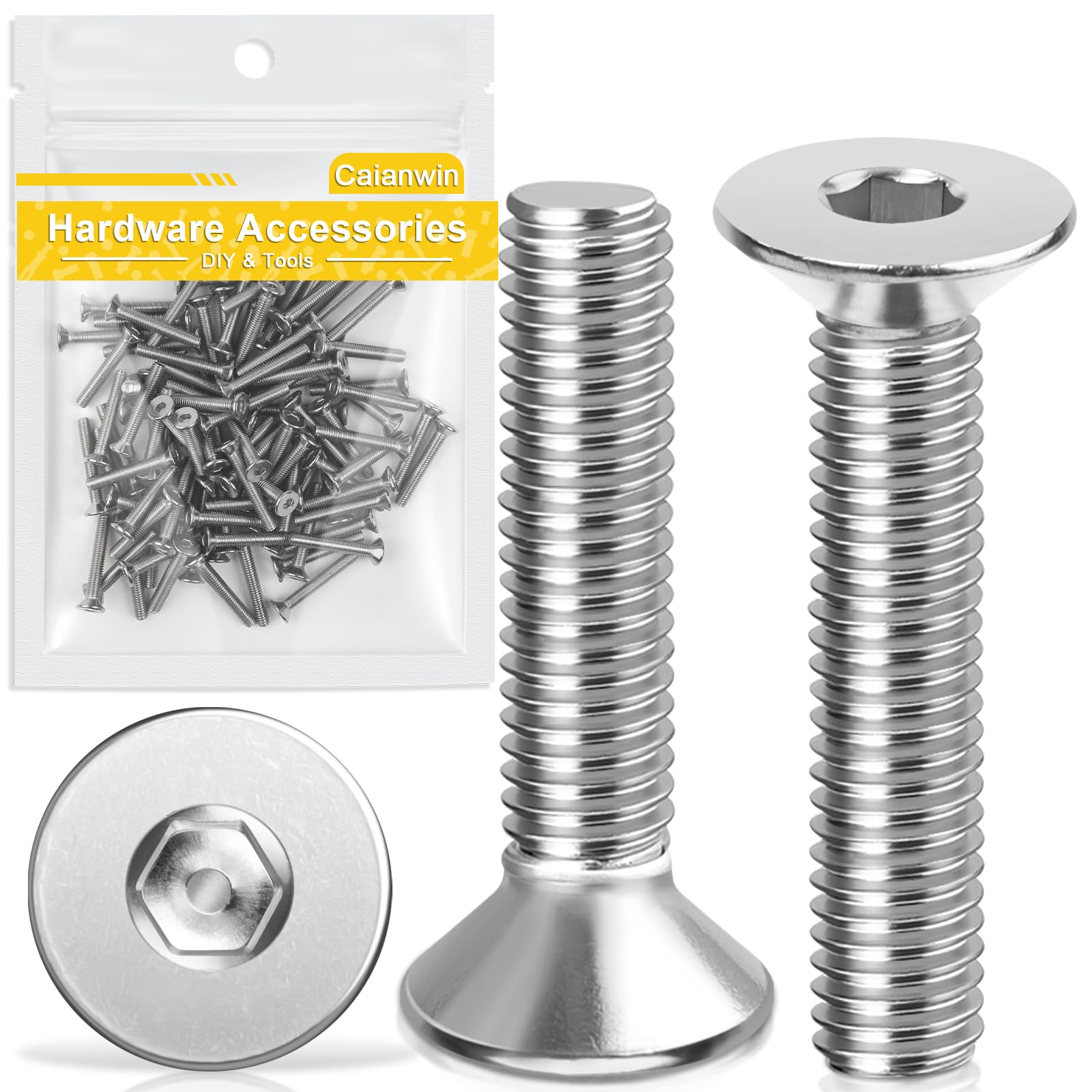 Caianwin 100Pcs M3x20mm Hex Countersunk Bolts DIN7991 Machine Screws 304 Stainless Steel Countersunk Screws โ image 1