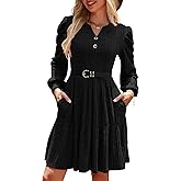 UEAL Womens Puff Long Sleeve Fall Dresses 2025 Winter Button Down Knit Sweater Dress with Pockets