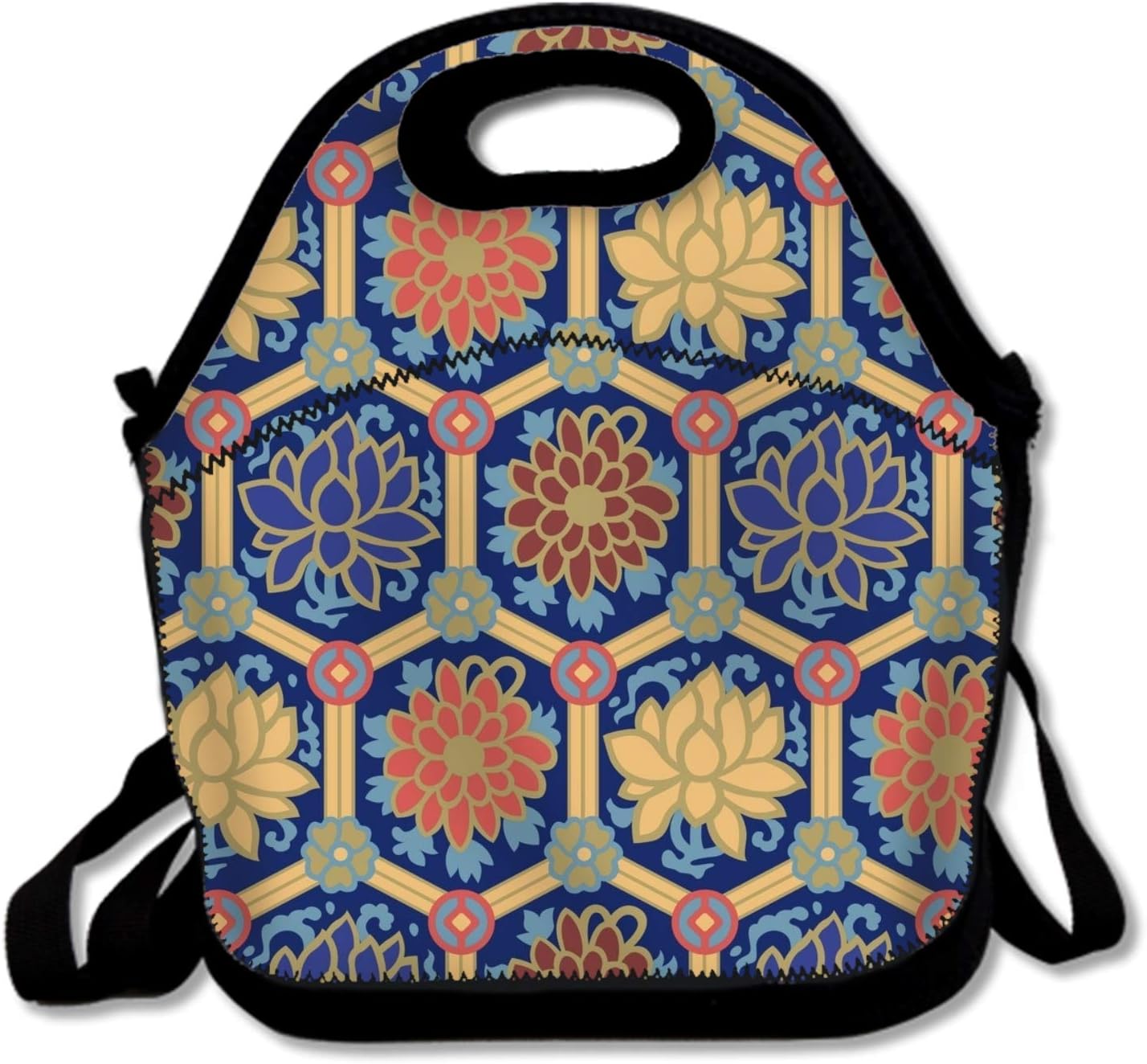 shunshunfeng Premium Insulated Lunch Bag with Shoulder Strap Chinese Style Floral Lunch Box