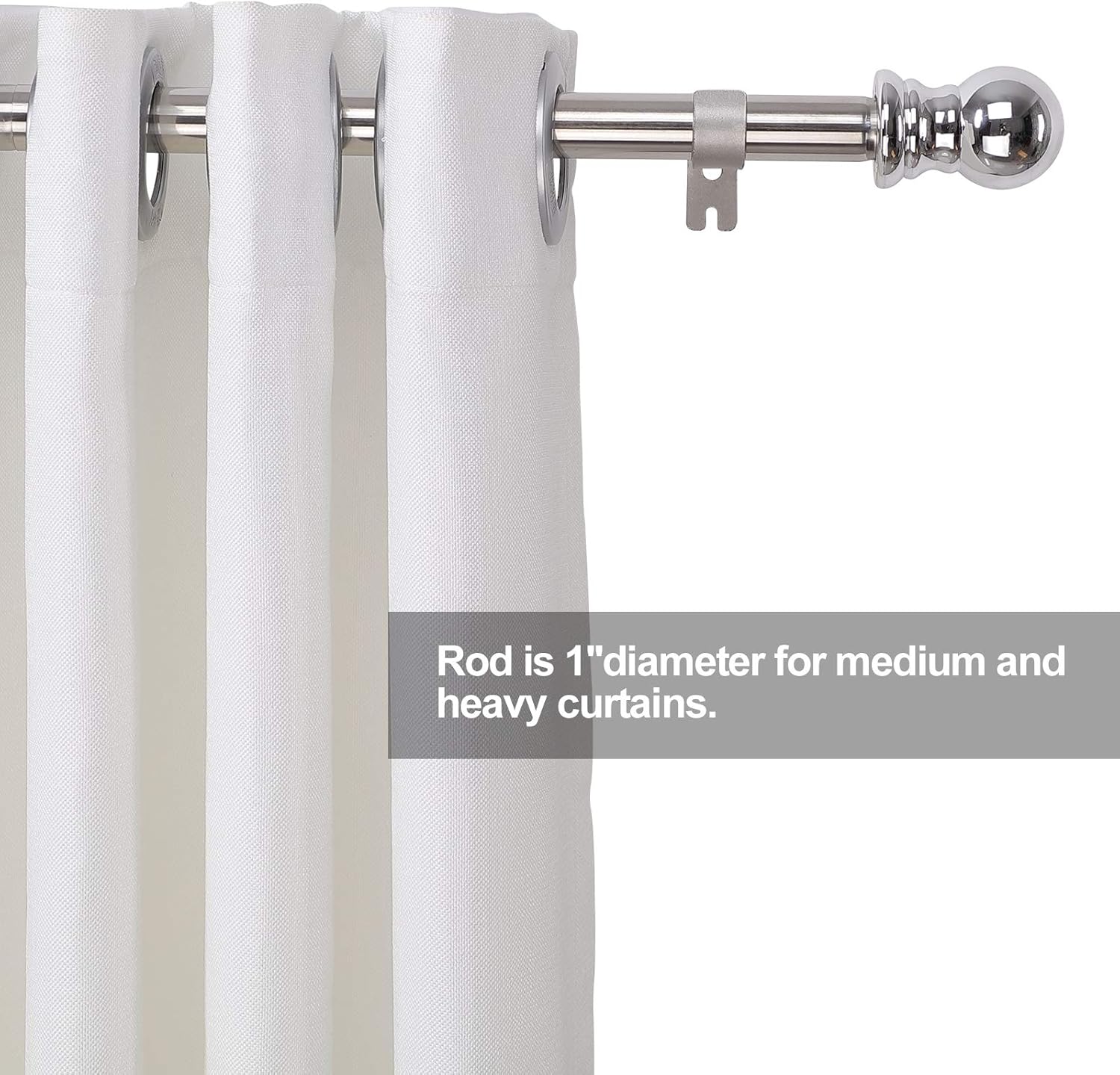 Wefaith Single Curtain Rods - 1’’Diameter Curtain Pole for Windows 30-87’’Heavy-Duty Adjustable Window Rod with Brackets and Classic Round Finials for Bedroom Kitchen Silver: Home & Kitchen