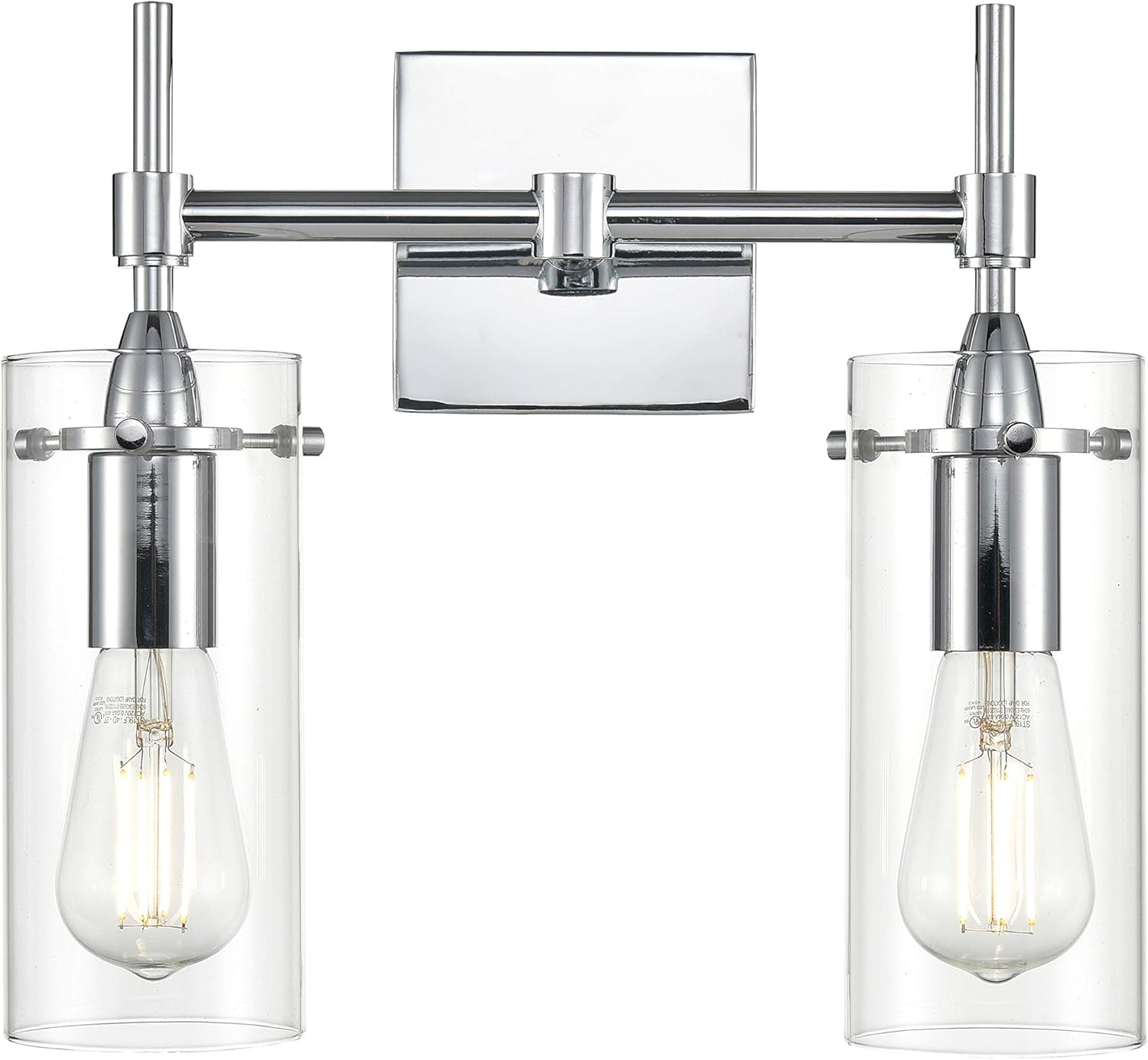 Effimero Chrome Bathroom Vanity 2 Light Fixture - Modern Over Mirror Lighting with Clear Glass Shades - - 