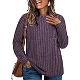 VISLILY Womens-Plus-Size-Tunic-Tops Casual Long Sleeve Crew Neck Shirts Striped Knitted Lightweight Sweaters with Cute Pocket
