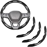 Carbon Fiber Steering Wheel Covers 3 Piece Clip on Steering Wheel Cover (Black)