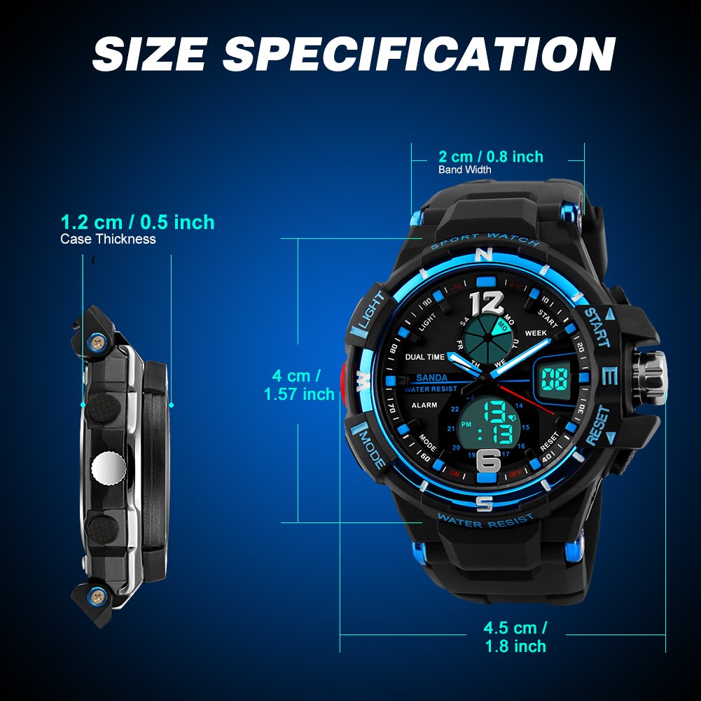 Kids Digital Sport Watch for Boys, Childrens Outdoor Sports Waterproof Military Analog Watches with Alarm