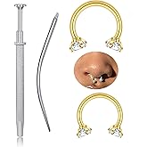 MODRSA Silver Gold Black Septum Rings 16g Horseshoe Nose Ring Double Gem Halloween Septum Piercing Jewelry for Women Men Surgical Steel Cartilage Tragus Earring Half Hoop Lip Labret Jewelry 8mm 10mm