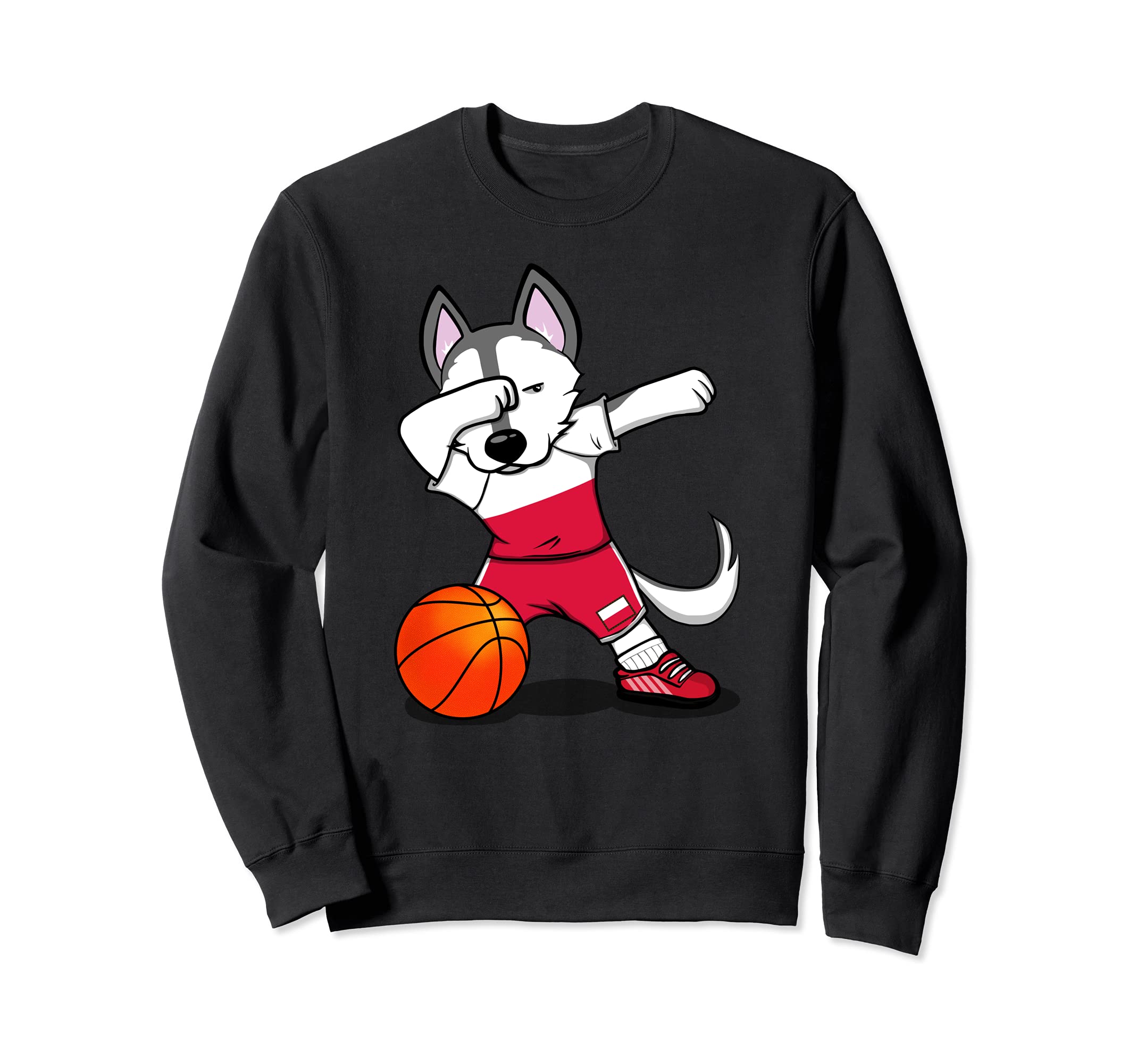 Dabbing Husky Dog Poland Basketball Fans Jersey Polish Flag Sweatshirt
