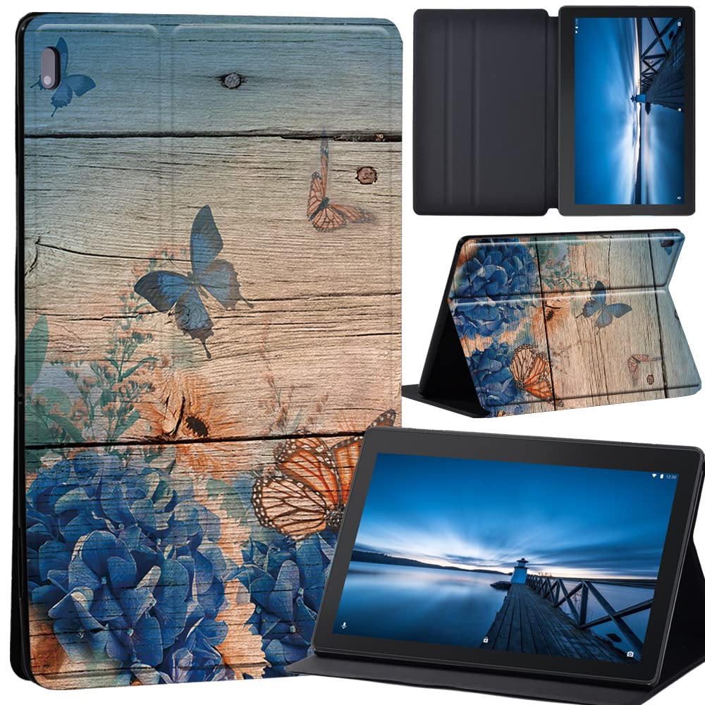 Design Case for Lenovo Tab M10 TB-X605F/ TB-X605L/ TB-X505F/ TB-X505L - Leather Tri-Fold Stand Cover Case for Lenovo Tab M10 10.1-Inch Tablet (butterfly on wood)
