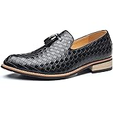 WDCZYA Men's Woven Leather Tassel Loafers Fashion Lightweight Slip On Low Block Heel Smoking Slipper Weeding Party Prom Dress Shoes for Men