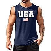 PICKID American Flag Tank Top Men 4th of July Shirts USA Print Patriotic Sleeveless Muscle Tee Tops