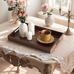 Acacia Wood Serving Tray with Handles, 17 Inch