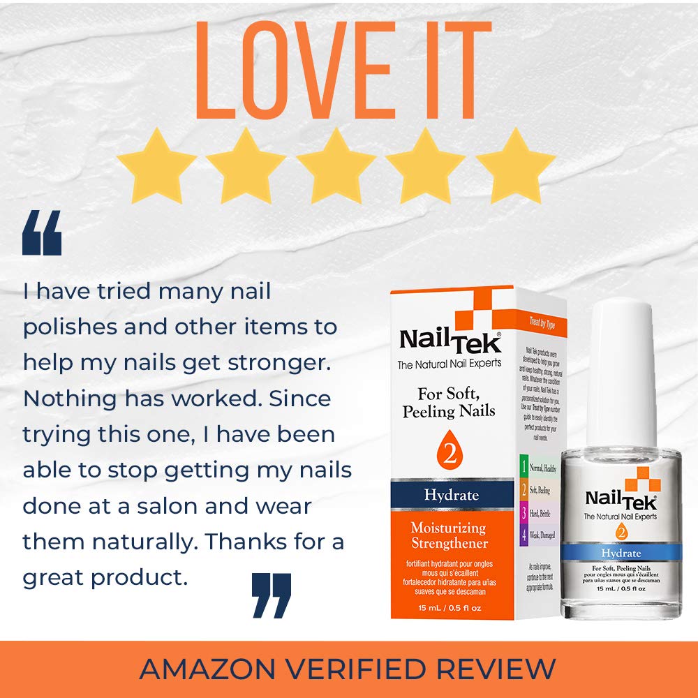 Nail Tek Hydrate 2, Moisturizing Strengthener for Soft and Peeling Nails, 0.5 oz, 2-Pack : Beauty