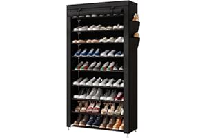 Laiensia 9-Tier Vertical Shoe Rack Organizer, Space Saving Shoe Storage Organizer, Non-Woven Cover Shoe Shelf Holds 36-45 Pairs for Bedroom, Hallway, Closet Entryway, Black