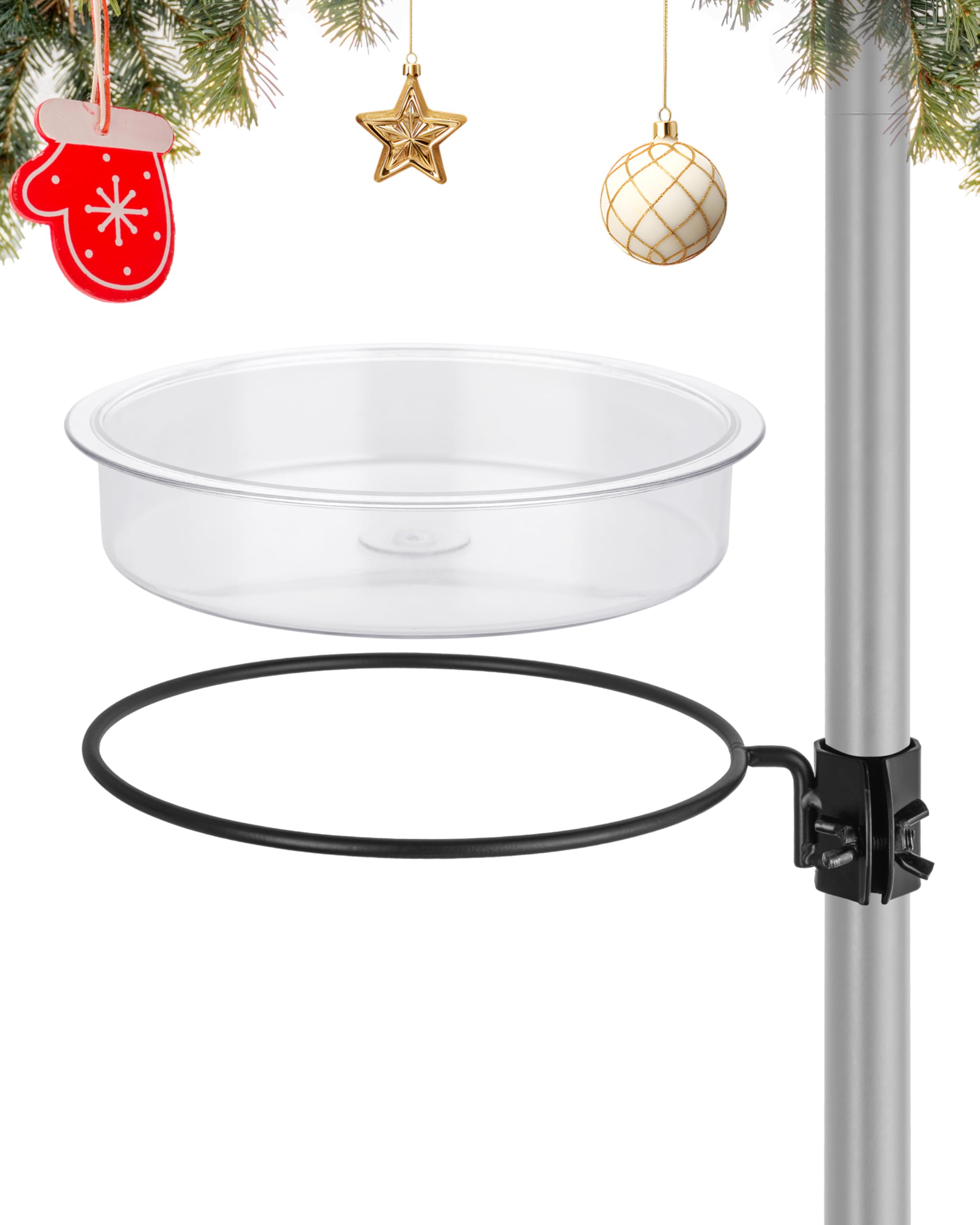 iBorn Bird Feeder Water Tray and Ring Fit for 1 Inch Pole, Removable PC Plastic Water Bowl/Dish for Wild Small Birds, Bird Feeding Station Accessory,5 SECONDS to Install (Pack of 1)