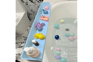 DubiLaka 31.5" Bathtub Splash Guard for Kids & Toddlers - Silicone Play Shelf & Toy Storage Tray with Strong Suction Cups to Prevent Water Spills, No-Leak Fun Bath Time - Tub Toy Holder Ledge,Blue