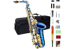 MEPERG Eb Blue Alto Saxophone for Beginners and Students - Beginner Alto Saxophone