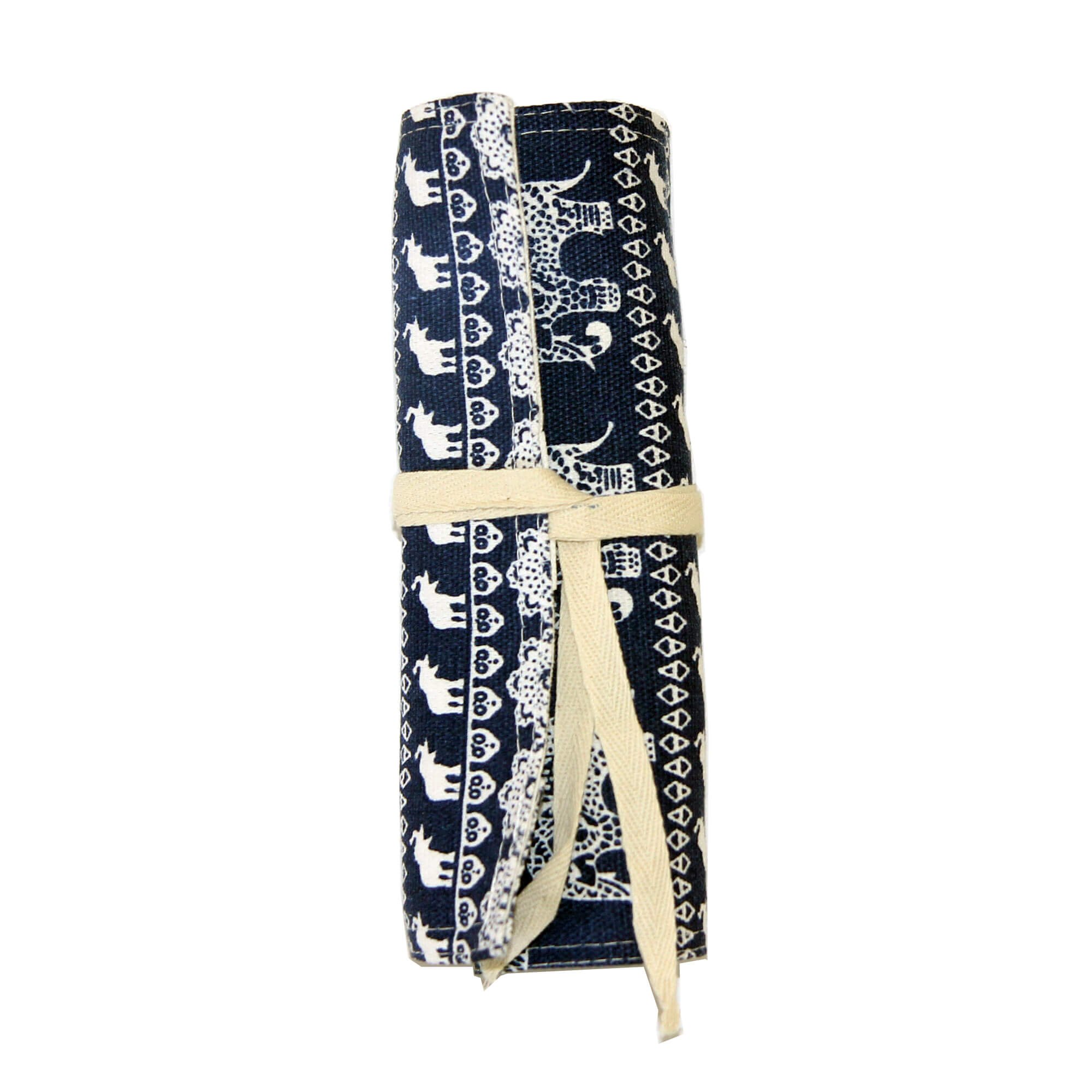 Roll-up Pencil Case for Coloured Pencils – Pencil Case, Pens Roll Pencil Case for Roll-up – Pencil Case Roll, Brush Roll Made from Canvas and Cotton – Ideal for Travel, School, Office and Art 36 blauer-elefant