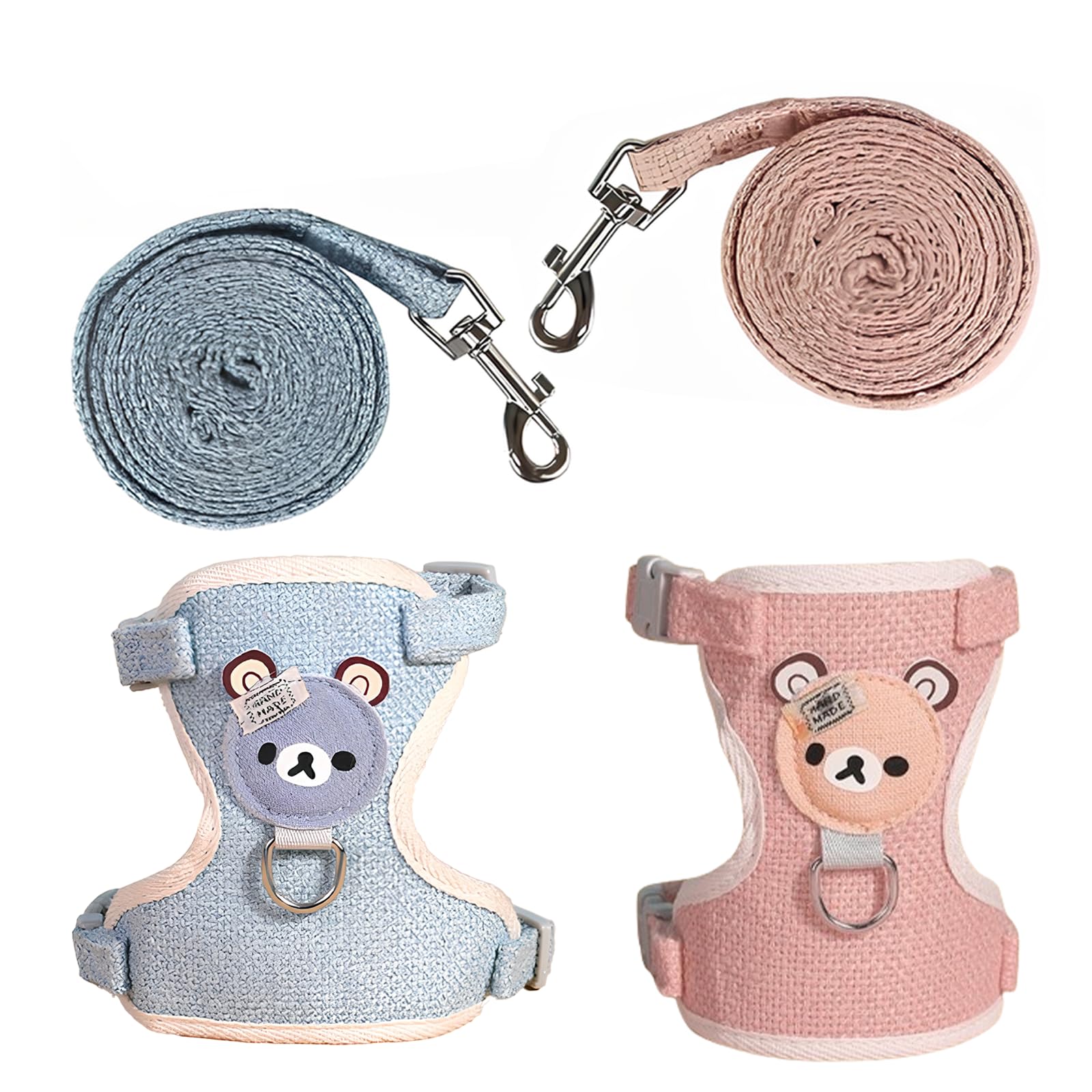 Anseom 2-Piece Adjustable Rabbit Leash & Harness, Elastic Lead for Cats, Dogs & Small Animals - Pink, Blue