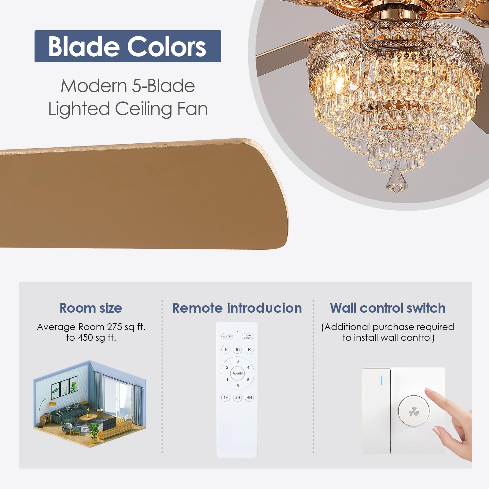 Asyko Crystal Ceiling Fan Fandelier with Lights - 62