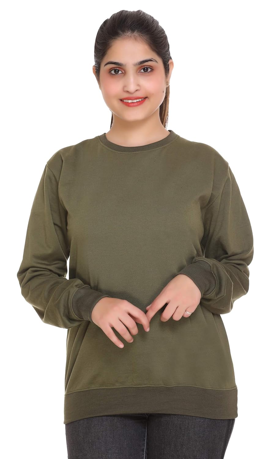 Round neck sweatshirt women's Clearance
