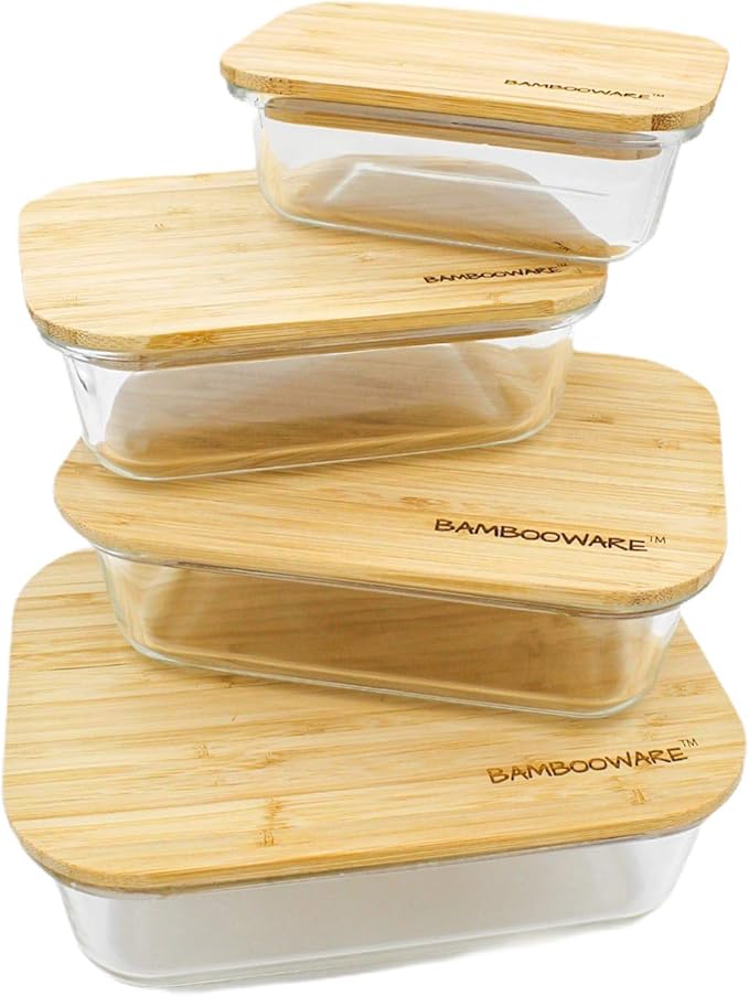 Bambooware Glass Tupperware with Lids Non Plastic Storage
