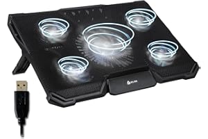 KLIM Cyclone Laptop Cooling Pad with 5 Quiet Fans - New 2024 - Gaming Laptop Cooling Pad - Stable Laptop Stand with Fan - Compatible up to 17"- 5 Year Warranty - PC Mac PS5 PS4 Xbox One - Black White