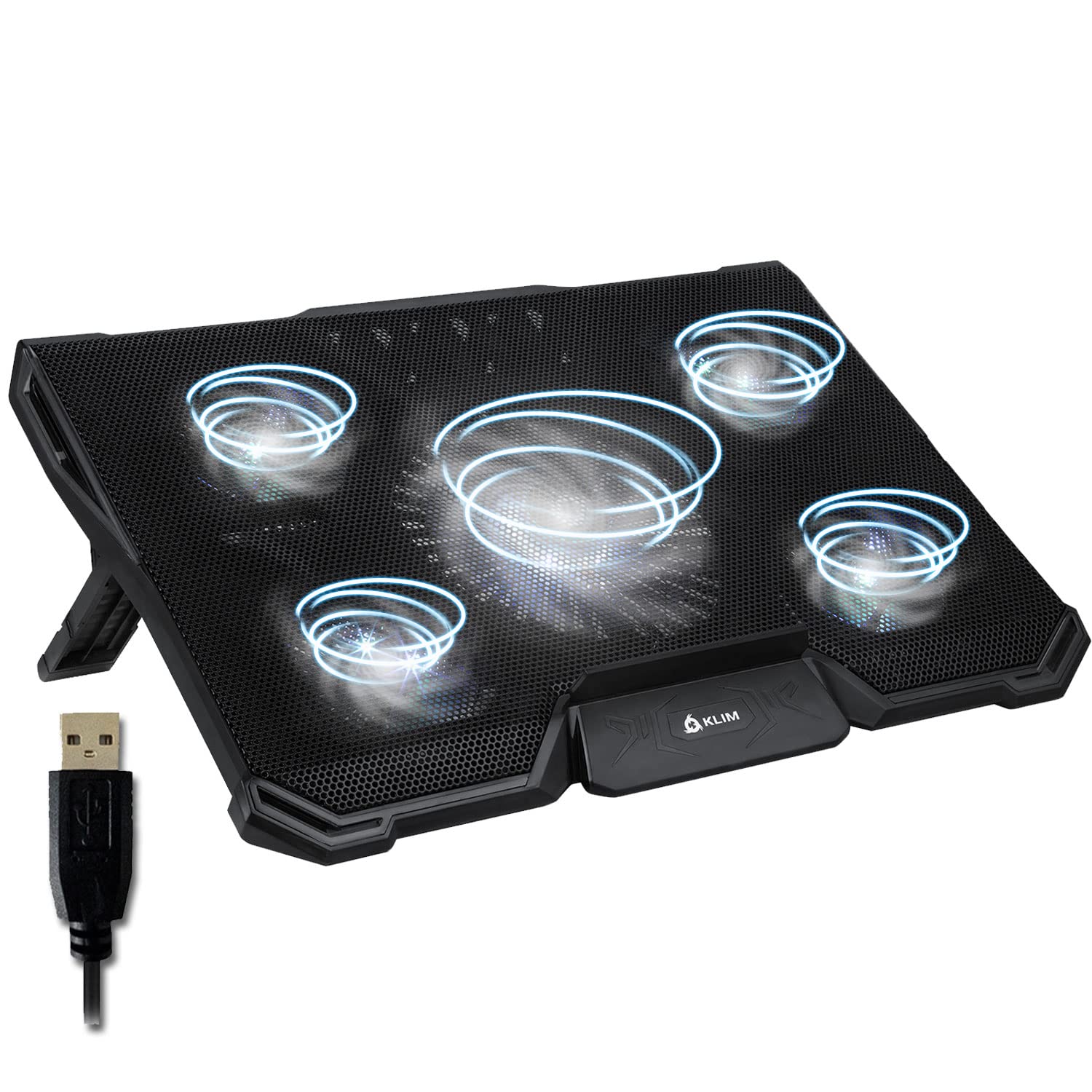 KLIM Cyclone - Laptop Cooling Pad - XL Laptop Cooler With 5 Fans - Compatible with PS5 PS4- for Gaming - White - New Version