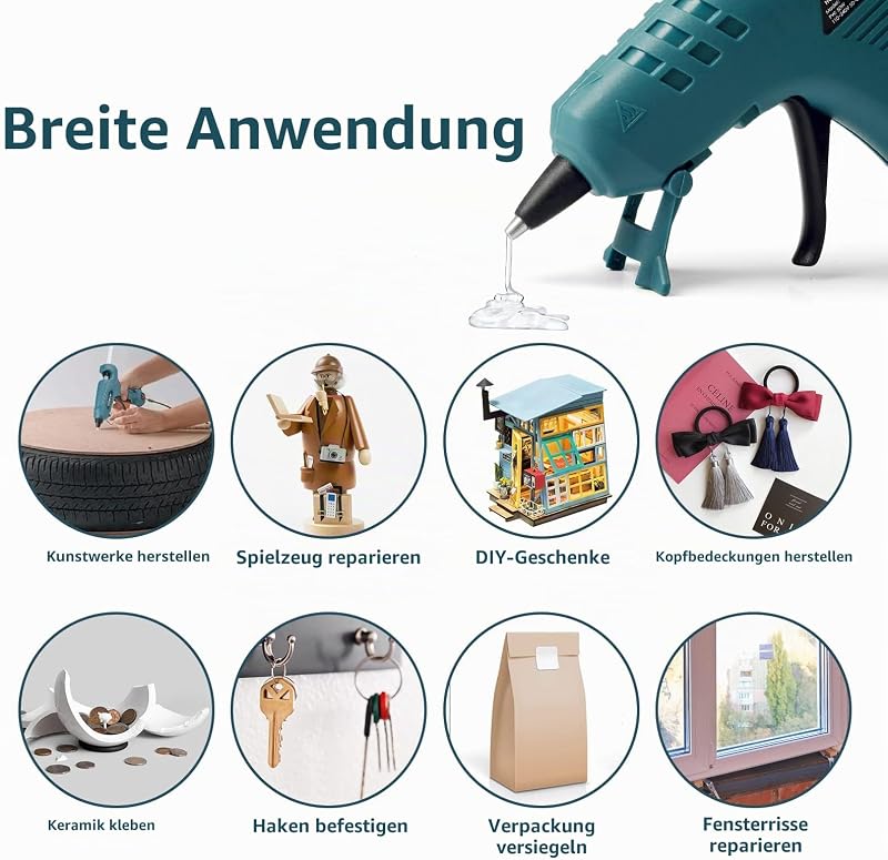 Feuerfest 50W Heißklebepistole mit 7mm Heißklebesticks, Klebepistole Heissklebepistole für DIY Kleine Handwerk schnelle Reparaturen in Haus & Büro - MAXDONE 50W Klebepistolen 80 Klebesticks