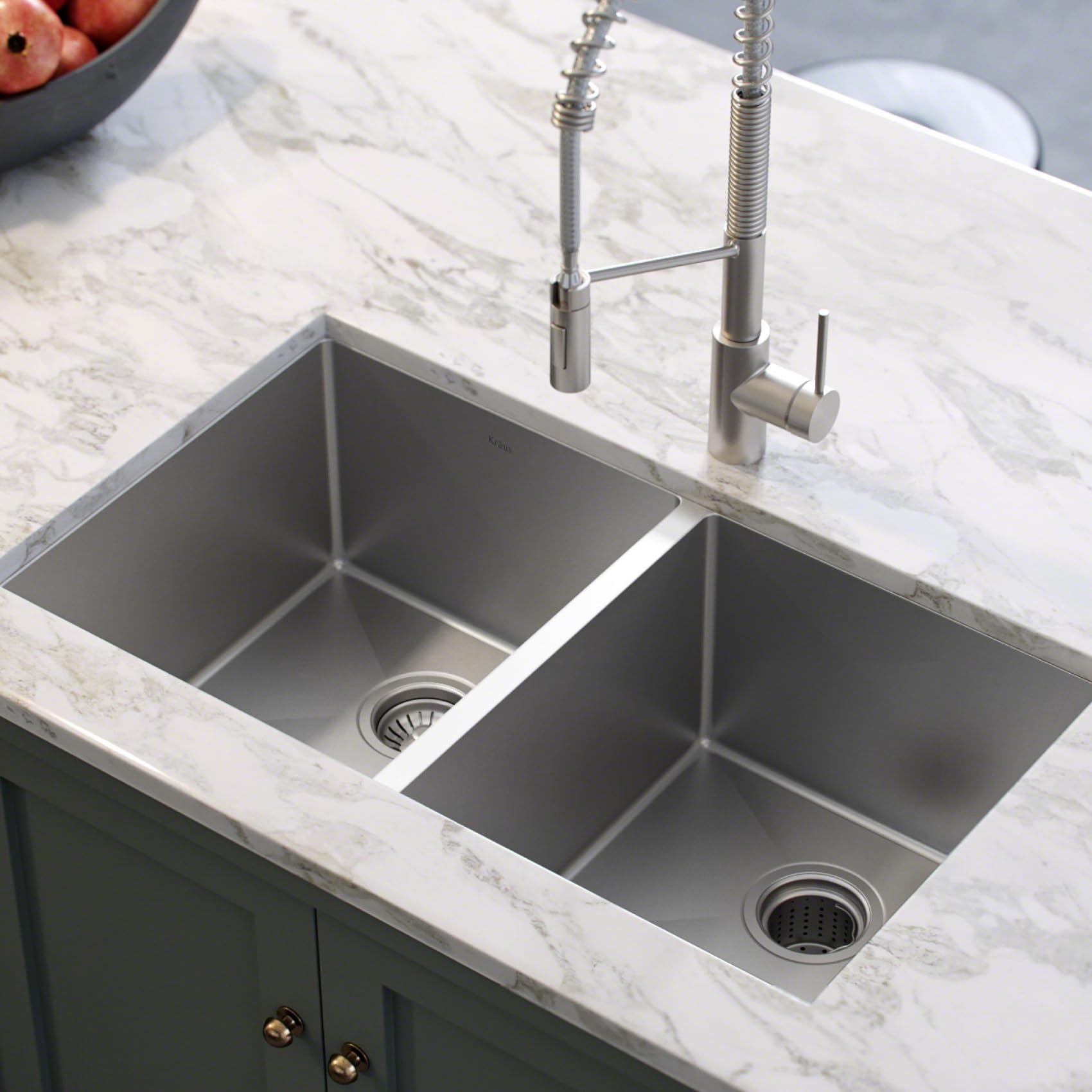KRAUS Standart Pro 33 -inch Undermount 50/50 Double Bowl 16 Gauge Stainless Steel Kitchen Sink, KHU102-33
