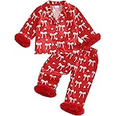 Nokpsedcb Baby Girls Satin Pajama Set Cute Long Sleeve Lapel Button Up Heart Print Shirt Long Pants Toddler Sleepwear