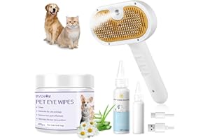 VVWVVW Pet Steam Brush for Dog & Cat–3-in-1 Spray Hair Removal Comb–Steam Brush for Shedding & Grooming–Water Brushes for Long & Short Haired Pets–Spritz Defur Comb–Includes Waterless Shampoo & Eye Wipes