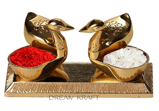 DreamKraft Loving Bird Duck Chopda Pair with Kumkum Roli Rice Box for Gift and Pooja Purpose Showpiece